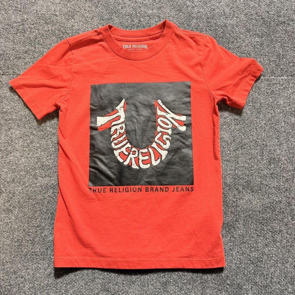 True Religion Shirt Kids Medium Red Logo Graphic Short Sleeve Crewneck Tee
